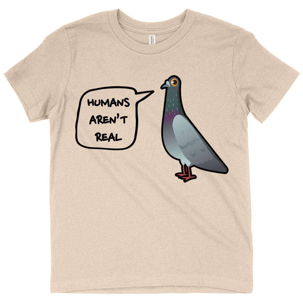 73783-c9e6e0.jpeg Kids' Humans Aren’t Real T-Shirt - Pigeon T-Shirt Kids & Baby Kids' Clothing Color : Columbia Blue|Natural|Mustard
