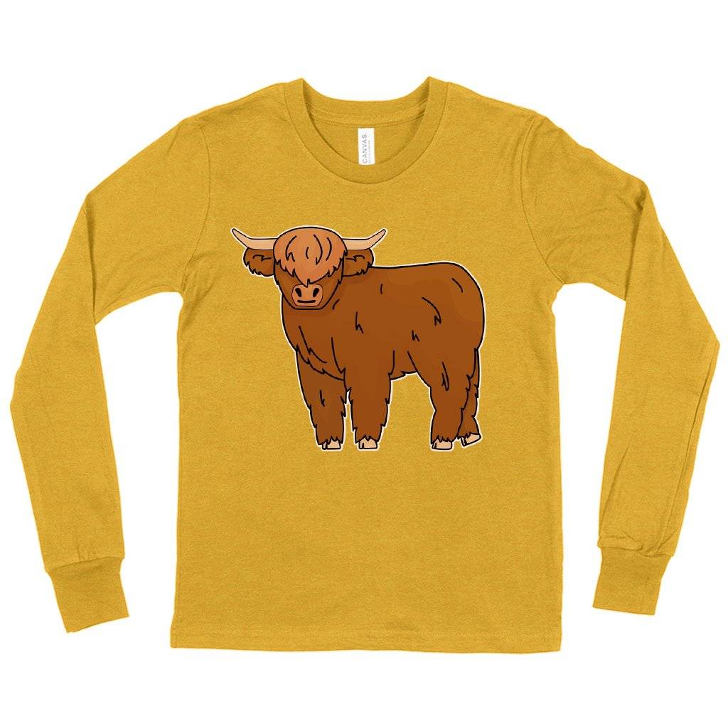 74257-3c4d07.jpeg Kids' Highland Cow Long Sleeve T-Shirt - Cute Animal T-Shirt Kids & Baby Kids' Clothing Color : White|Black|Heather Yellow Gold