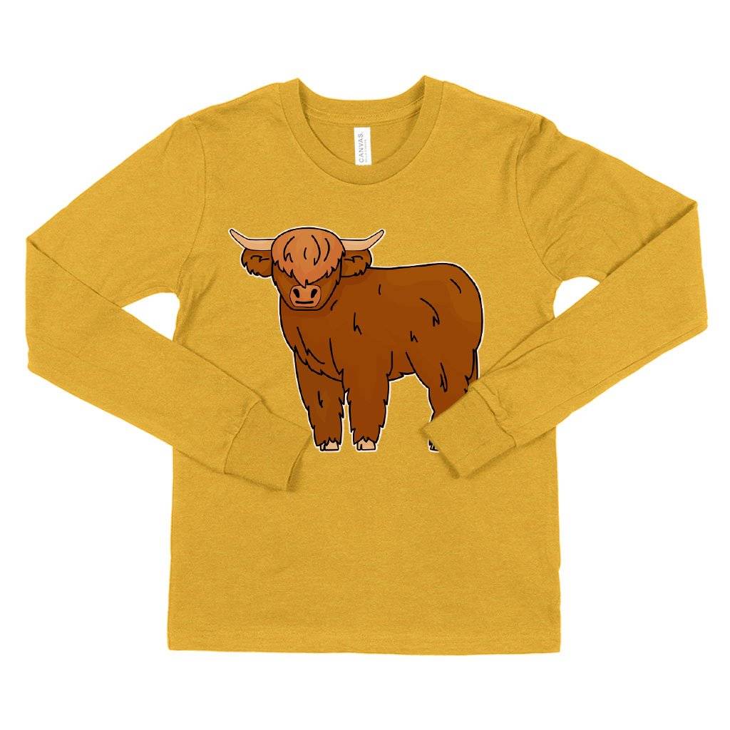 74257-98d5dc.jpeg Kids' Highland Cow Long Sleeve T-Shirt - Cute Animal T-Shirt Kids & Baby Kids' Clothing Color : White|Black|Heather Yellow Gold