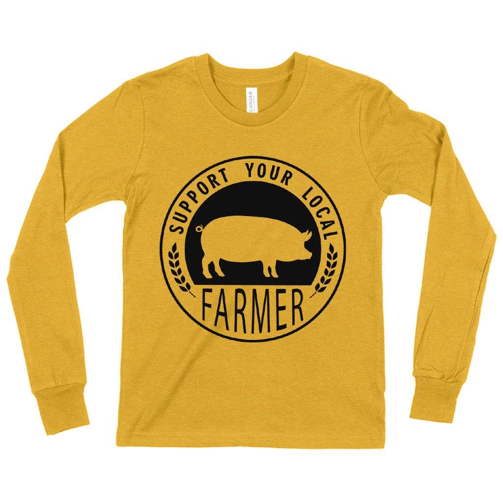 78782-902304.jpeg Kids' Support Your Local Farmer Long Sleeve T-Shirt - Farmers' Market T-Shirts - T-Shirts for Farmers Kids & Baby Kids' Clothing Color : Heather Yellow Gold|Black|White