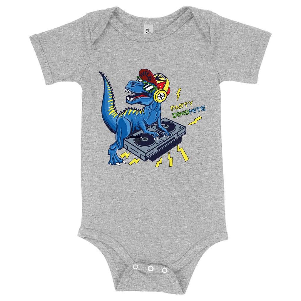 79390-fb08c2.jpeg Baby Party DinoMite Onesie - Dinosaur Onesie Baby Clothing Kids & Baby Color : Gray Triblend|Peach Triblend|Ice Blue Triblend