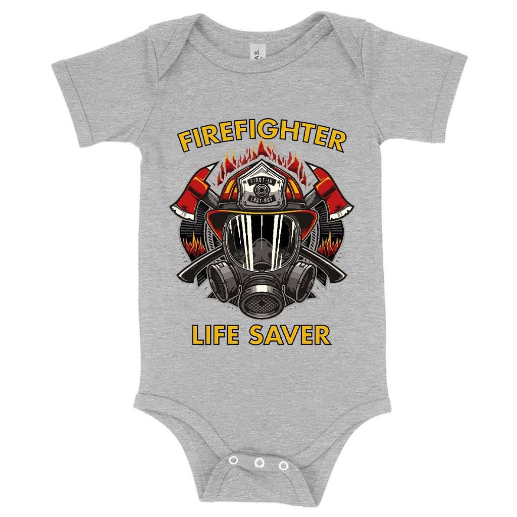 80847-7b5c25.jpeg Baby Firefighter Life Saver Onesie - Firefighter Design Onesie - Firefighter Apparel Baby Clothing Kids & Baby Color : Peach Triblend|Ice Blue Triblend|Gray Triblend