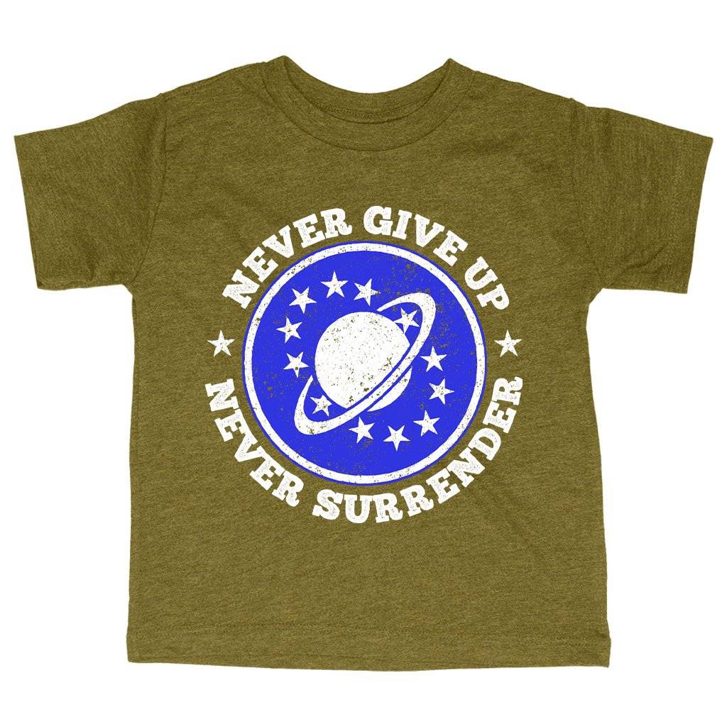 81099-4fcb15.jpeg Triblend Toddler Never Give Up T-Shirt - Galaxy Quest T-Shirt - Galaxy Quest Apparel Kids & Baby Toddler Clothing Color : Ice Blue Triblend|Olive Triblend|Peach Triblend