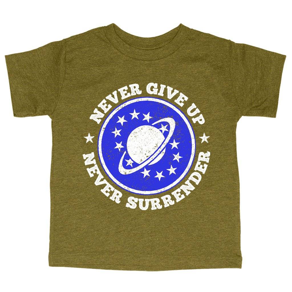 81099-7c0358.jpeg Triblend Toddler Never Give Up T-Shirt - Galaxy Quest T-Shirt - Galaxy Quest Apparel Kids & Baby Toddler Clothing Color : Ice Blue Triblend|Olive Triblend|Peach Triblend