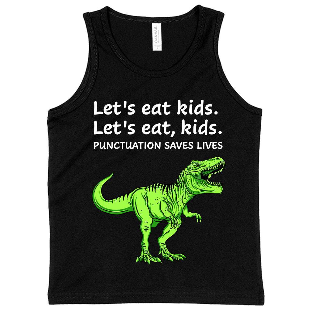81210-2d979a.jpeg Kids' Punctuation Saves Lives Dinosaur Tank - Funny T-Rex Tank Kids & Baby Kids' Clothing Color : White|Black|Athletic Heather