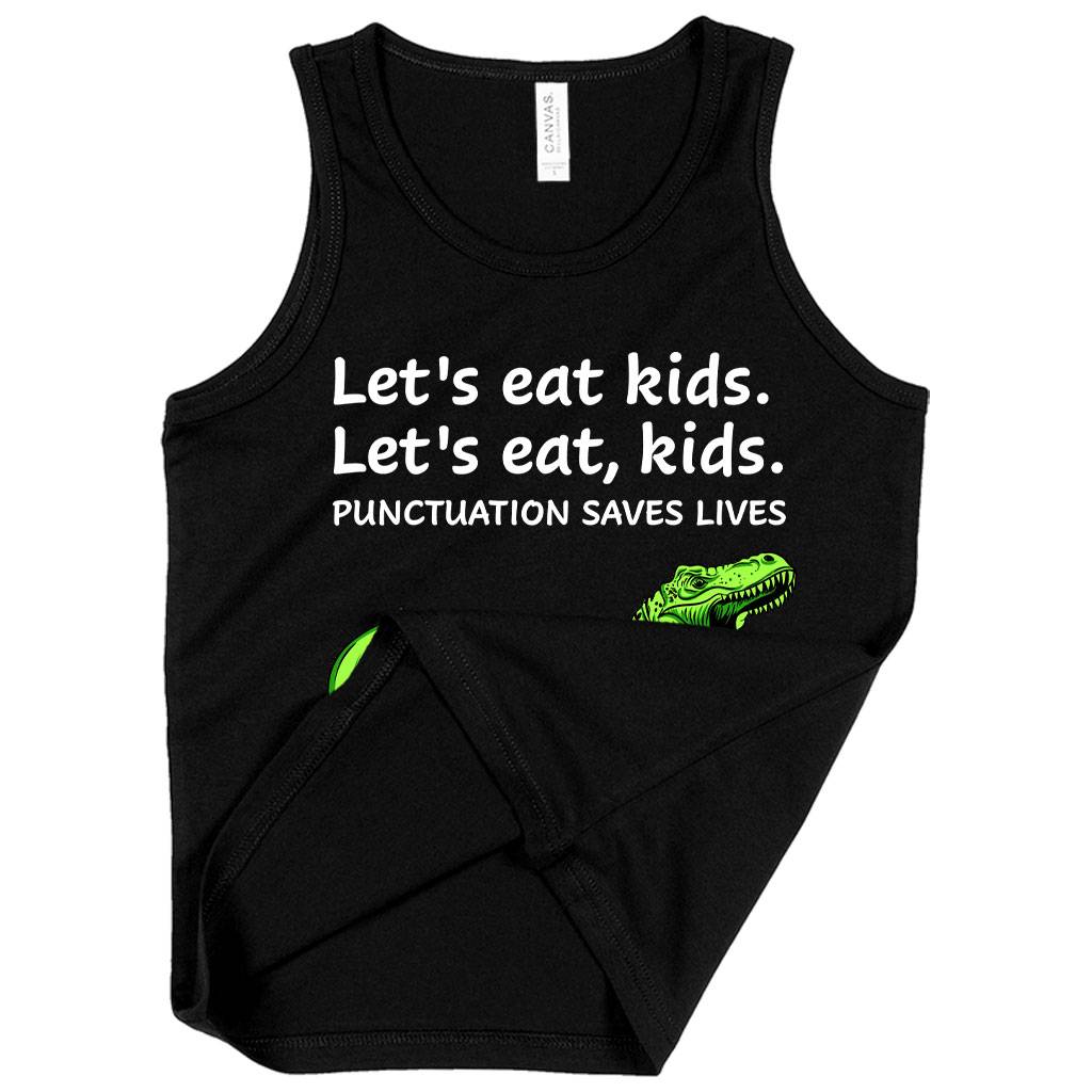 81210-6bf3a5.jpeg Kids' Punctuation Saves Lives Dinosaur Tank - Funny T-Rex Tank Kids & Baby Kids' Clothing Color : White|Black|Athletic Heather