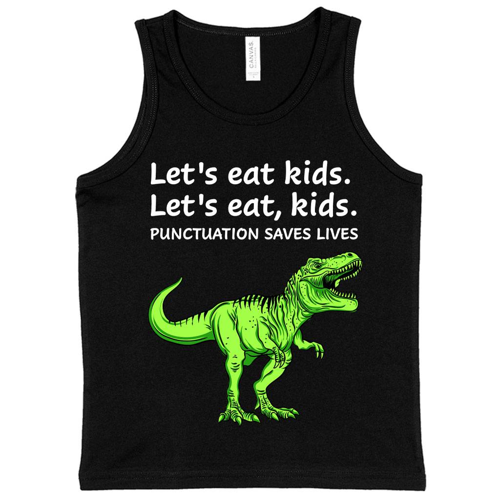 81210-74fc8c.jpeg Kids' Punctuation Saves Lives Dinosaur Tank - Funny T-Rex Tank Kids & Baby Kids' Clothing Color : White|Black|Athletic Heather