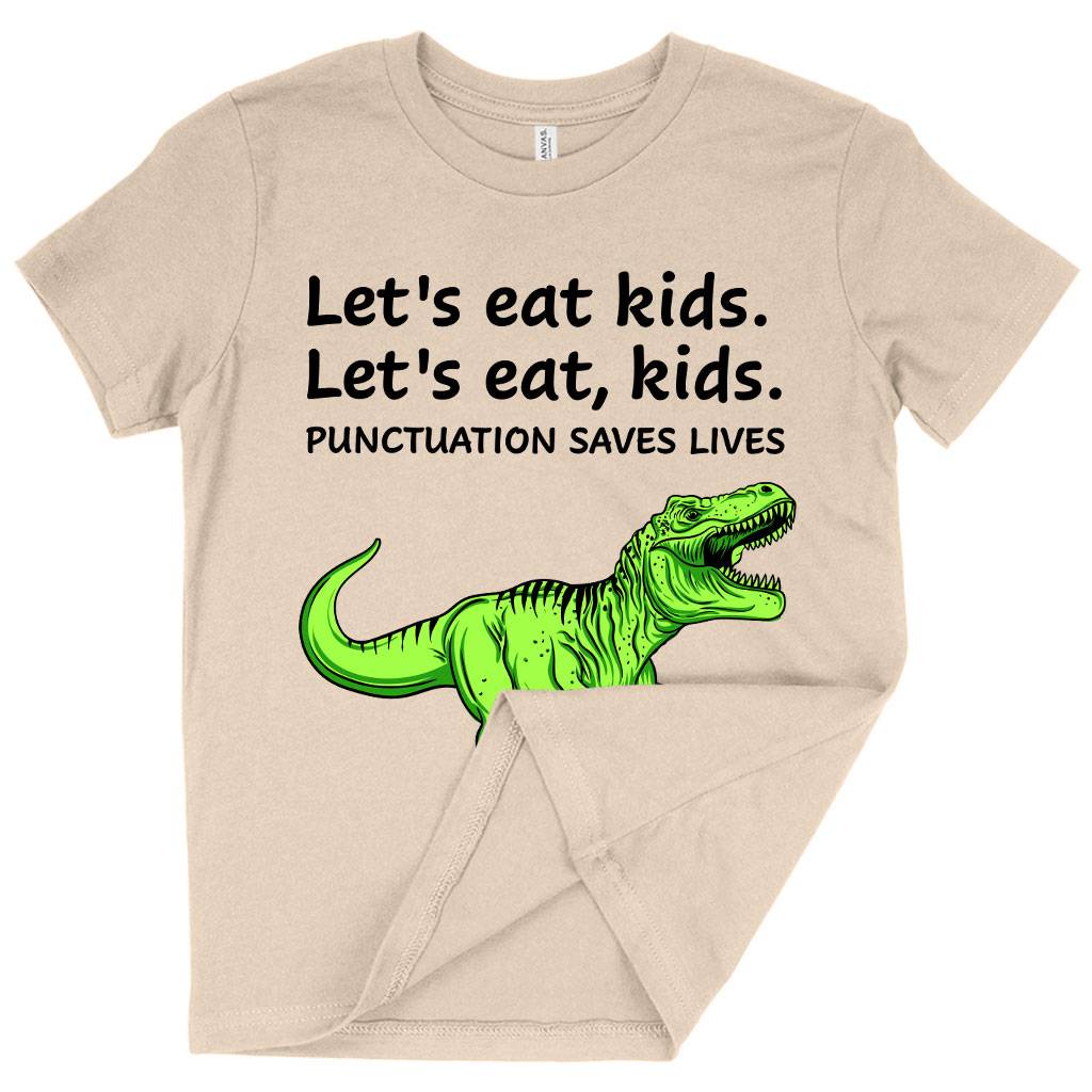 81215-1d3dbe.jpeg Kids' Punctuation Saves Lives Dinosaur T-Shirt - Dinosaur Print T-Shirt Kids & Baby Kids' Clothing Color : White|Pink|Natural