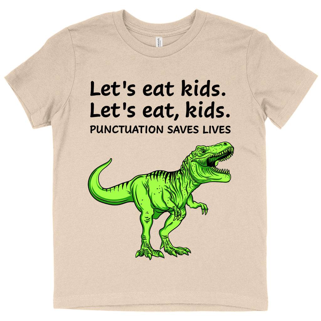 81215-48768e.jpeg Kids' Punctuation Saves Lives Dinosaur T-Shirt - Dinosaur Print T-Shirt Kids & Baby Kids' Clothing Color : White|Pink|Natural