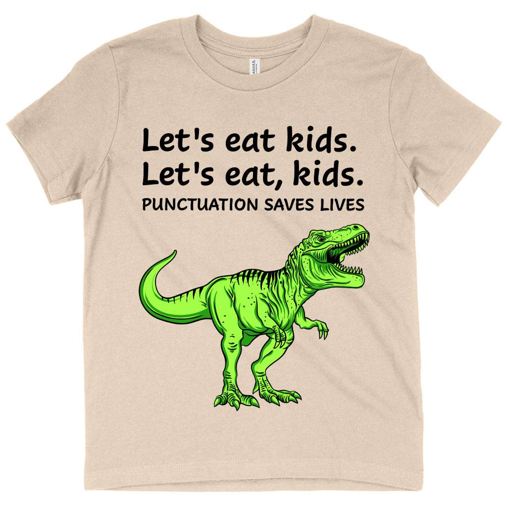 81215-d5ba0e.jpeg Kids' Punctuation Saves Lives Dinosaur T-Shirt - Dinosaur Print T-Shirt Kids & Baby Kids' Clothing Color : White|Pink|Natural
