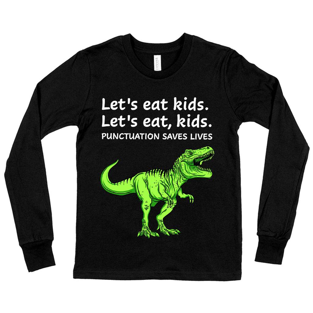 81216-2ec878.jpeg Kids' Punctuation Saves Lives Long Sleeve Dinosaur T-Shirt - Funny Dinosaur T-Shirt Graphic Print Kids & Baby Kids' Clothing Color : White|Black|True Royal Blue