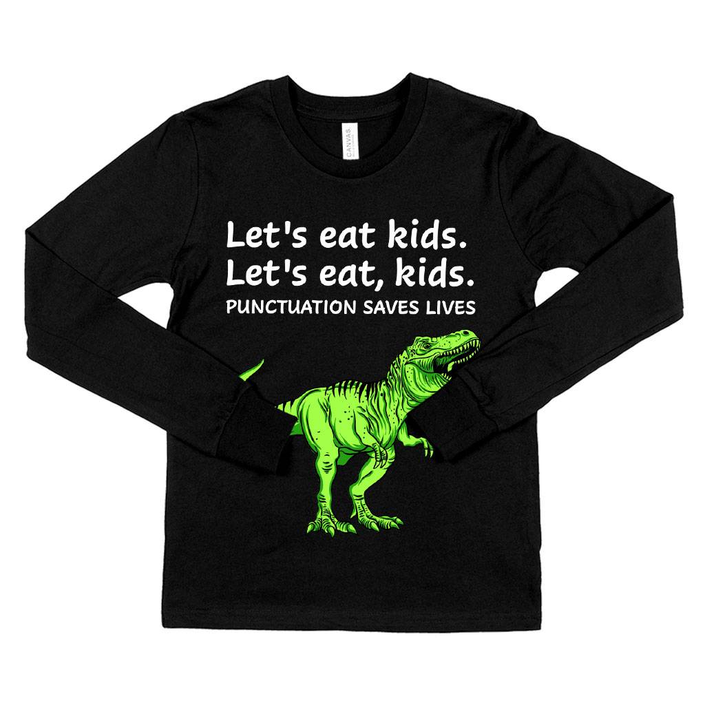 81216-87a72b.jpeg Kids' Punctuation Saves Lives Long Sleeve Dinosaur T-Shirt - Funny Dinosaur T-Shirt Graphic Print Kids & Baby Kids' Clothing Color : White|Black|True Royal Blue