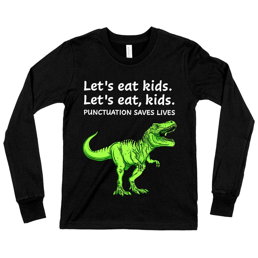 81216-fb3298.jpeg Kids' Punctuation Saves Lives Long Sleeve Dinosaur T-Shirt - Funny Dinosaur T-Shirt Graphic Print Kids & Baby Kids' Clothing Color : White|Black|True Royal Blue
