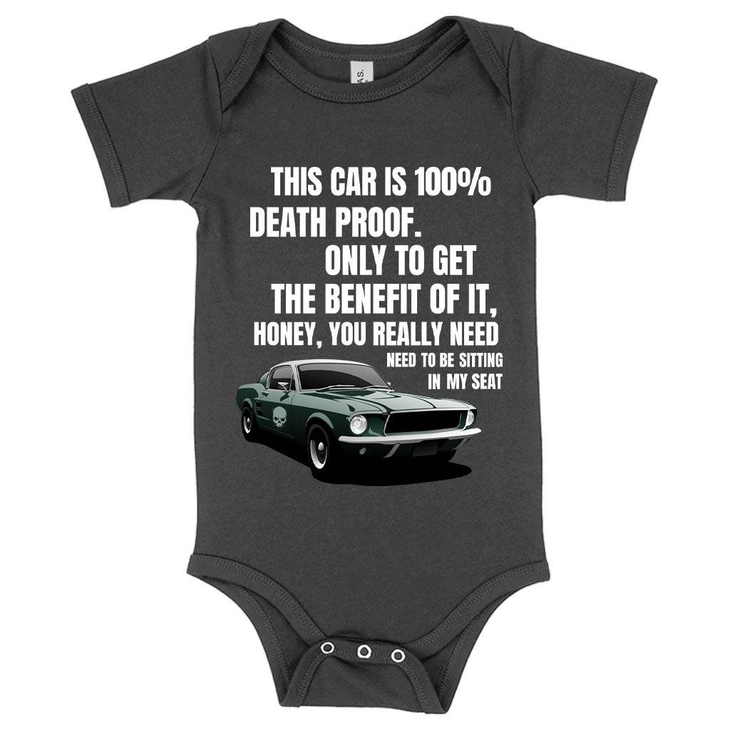 81567-ccfa27.jpeg Baby Jersey This Car Is 100% Death Proof Onesie - Death Proof Movie Onesie Baby Clothing Kids & Baby Color : Heather Dust|Pink|Asphalt
