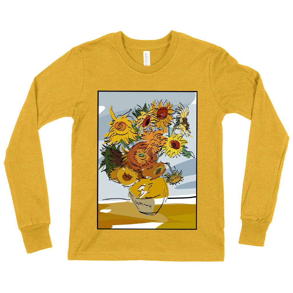 81877-8772ed.jpeg Kids' Van Gogh Sunflowers Long Sleeve T-Shirt - Art Print T-Shirts Kids & Baby Kids' Clothing Color : Heather Yellow Gold|Gray Triblend|True Royal Blue