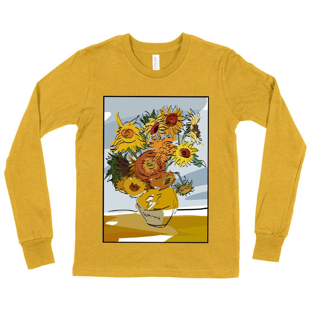 81877-eee116.jpeg Kids' Van Gogh Sunflowers Long Sleeve T-Shirt - Art Print T-Shirts Kids & Baby Kids' Clothing Color : Heather Yellow Gold|Gray Triblend|True Royal Blue