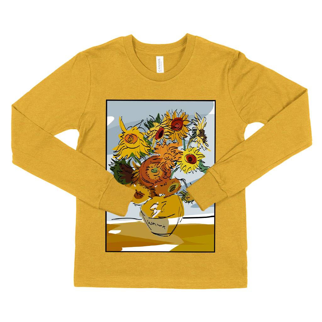 81877-f8399a.jpeg Kids' Van Gogh Sunflowers Long Sleeve T-Shirt - Art Print T-Shirts Kids & Baby Kids' Clothing Color : Heather Yellow Gold|Gray Triblend|True Royal Blue