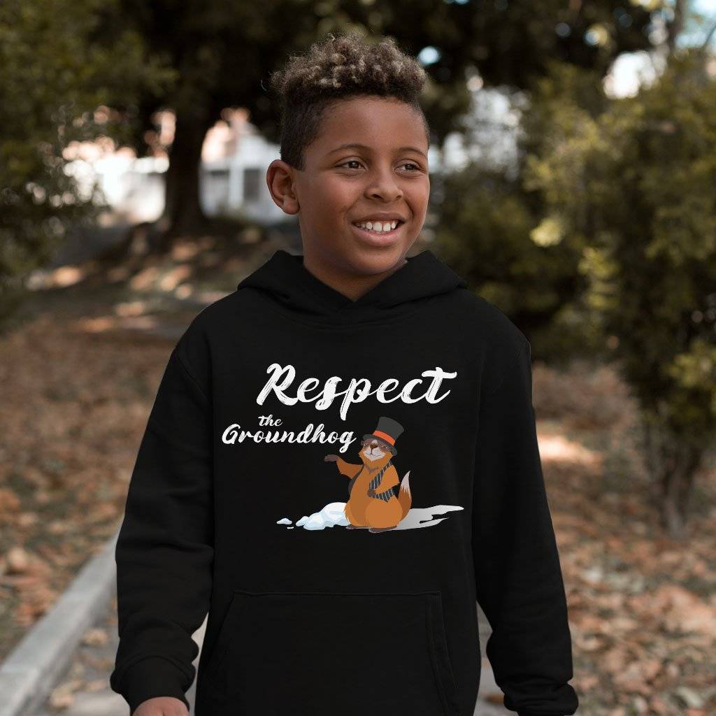 82071-fe0208.jpeg Kids' Sponge Fleece Respect the Groundhog Hoodie - Happy Groundhog Day Funny Hoodie Kids & Baby Kids' Clothing Color : Military Green|Black|Athletic Heather