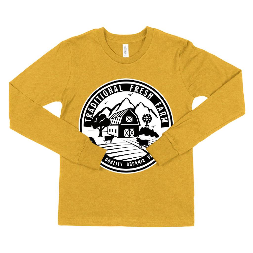 82078-aab084.jpeg Kids' Traditional Fresh Farm Long Sleeve T-Shirt - Farm Designs T-Shirt - Farm Themed T-Shirt Kids & Baby Kids' Clothing Color : White|True Royal Blue|Heather Yellow Gold