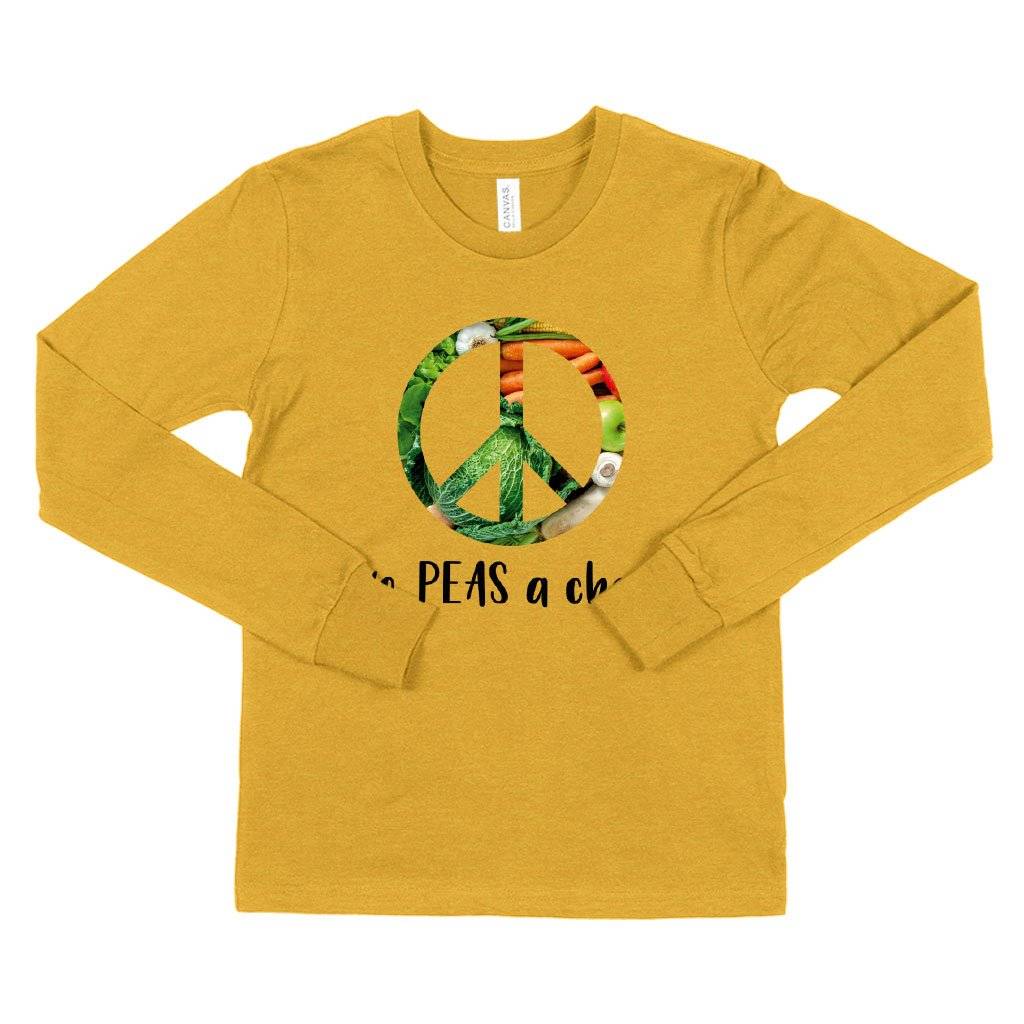 82551-2af9e2.jpeg Kids' Give Peas a Chance Funny Vegan Long Sleeve T-Shirt - Vegan Print T-Shirt - Vegetarian Funny T-Shirts Kids & Baby Kids' Clothing Color : White|Black|Heather Yellow Gold