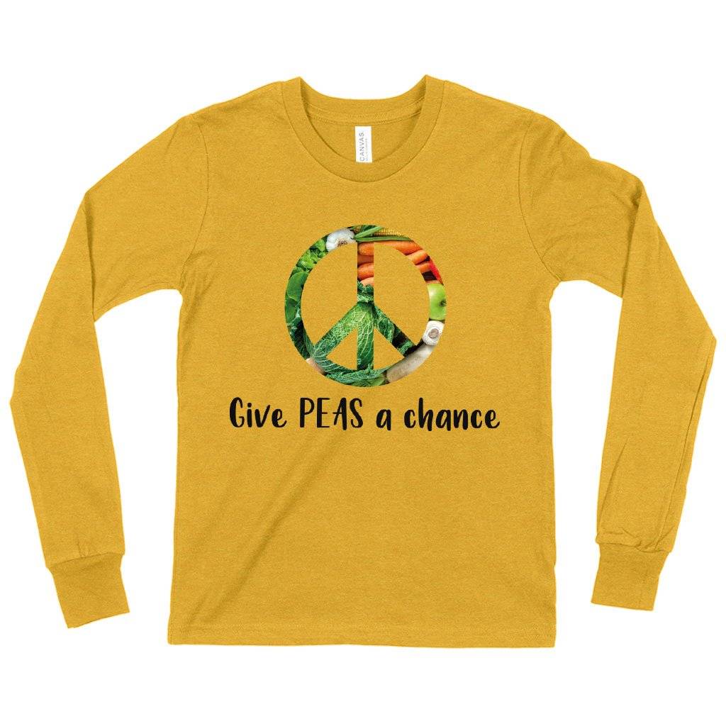 82551-6001c4.jpeg Kids' Give Peas a Chance Funny Vegan Long Sleeve T-Shirt - Vegan Print T-Shirt - Vegetarian Funny T-Shirts Kids & Baby Kids' Clothing Color : White|Black|Heather Yellow Gold