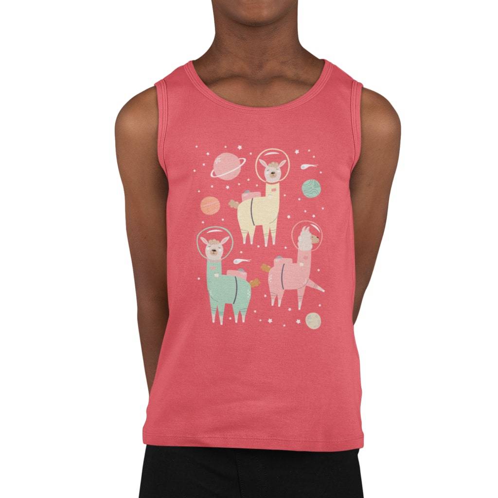 82716-82c9ab.jpg Astronaut Llamas Kids' Jersey Tank Kids & Baby Kids' Clothing Color : White|Neon Pink