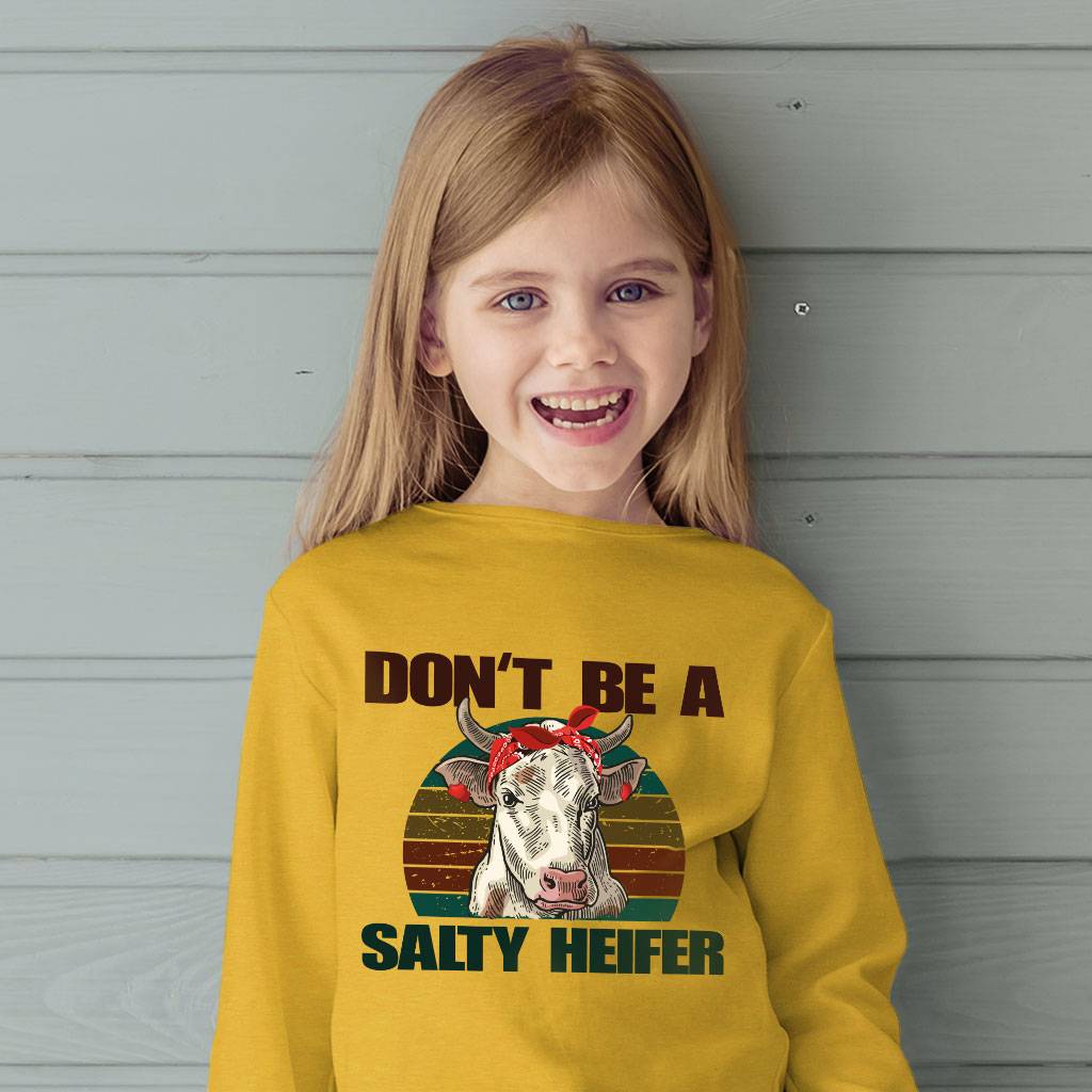 82828-ba23a9.jpeg Kids' Don’t Be a Salty Heifer Long Sleeve T-Shirt - Cow T-Shirt Kids & Baby Kids' Clothing Color : White|Heather Yellow Gold|Black