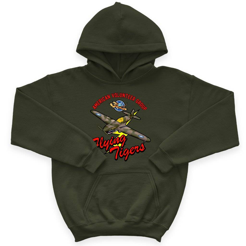 85007-49c198.jpeg Kids' Sponge Fleece Flying Tigers Hoodie - Flying Tiger Clothing Kids & Baby Kids' Clothing Color : Mauve|Military Green|Athletic Heather