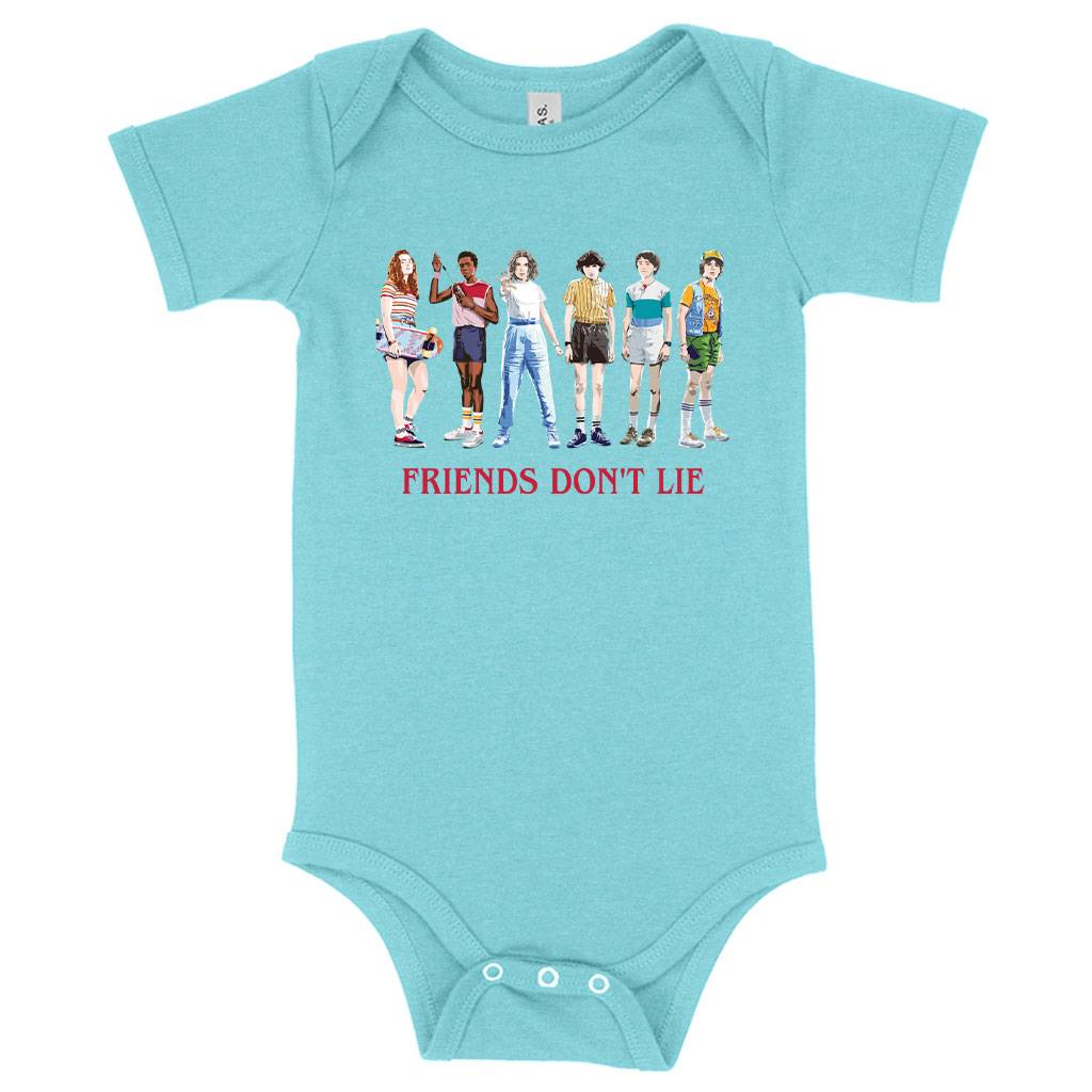 Baby Friends Don’t Lie Onesie – Stranger Things Onesie Baby Clothing Kids & Baby Baby Friends Don’t Lie Onesie - Stranger Things Onesie Baby Clothing Kids & Baby Color : Peach Triblend|Gray Triblend|Ice Blue Triblend