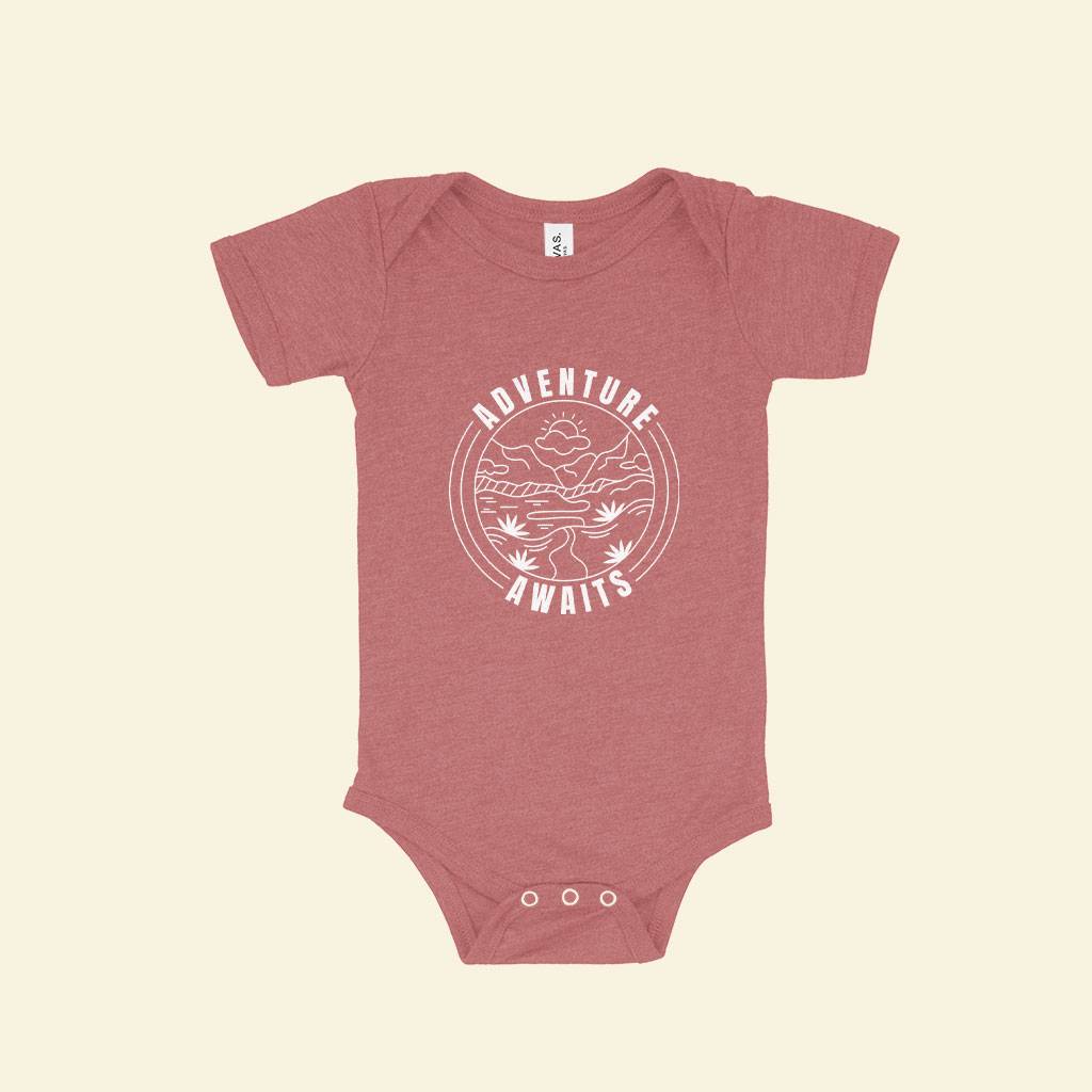 Adventure Awaits Baby Triblend One-Piece Baby Clothing Kids & Baby Adventure Awaits Baby Triblend One-Piece Baby Clothing Kids & Baby Color : Gray Triblend|Ice Blue Triblend|Mauve Triblend