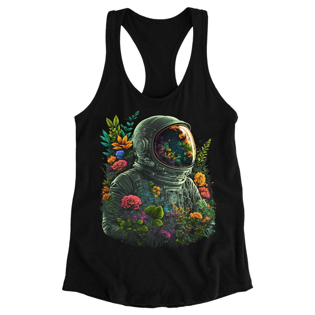 Astronaut Design Racerback Tank - Flower Tank - Cute Design Workout Tank Women Women's Tops & Tees Color : Black|Gray|White 