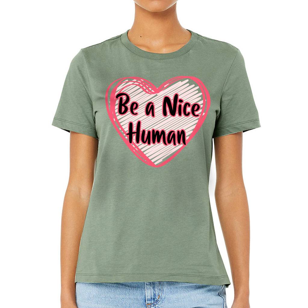 Be a Nice Human Women’s T-Shirt – Heart Print T-Shirt – Graphic Relaxed Tee Women’s Tops & Tees Be a Nice Human Women's T-Shirt - Heart Print T-Shirt - Graphic Relaxed Tee Women's Tops & Tees Color : Black|Orchid|Sage|White