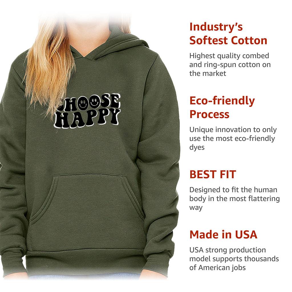 Choose Happy Kids’ Sponge Fleece Hoodie – Trendy Kids’ Hoodie – Printed Hoodie for Kids Kids’ Clothing Choose Happy Kids' Sponge Fleece Hoodie - Trendy Kids' Hoodie - Printed Hoodie for Kids Kids' Clothing Color : Athletic Heather|Black|Mauve|Military Green