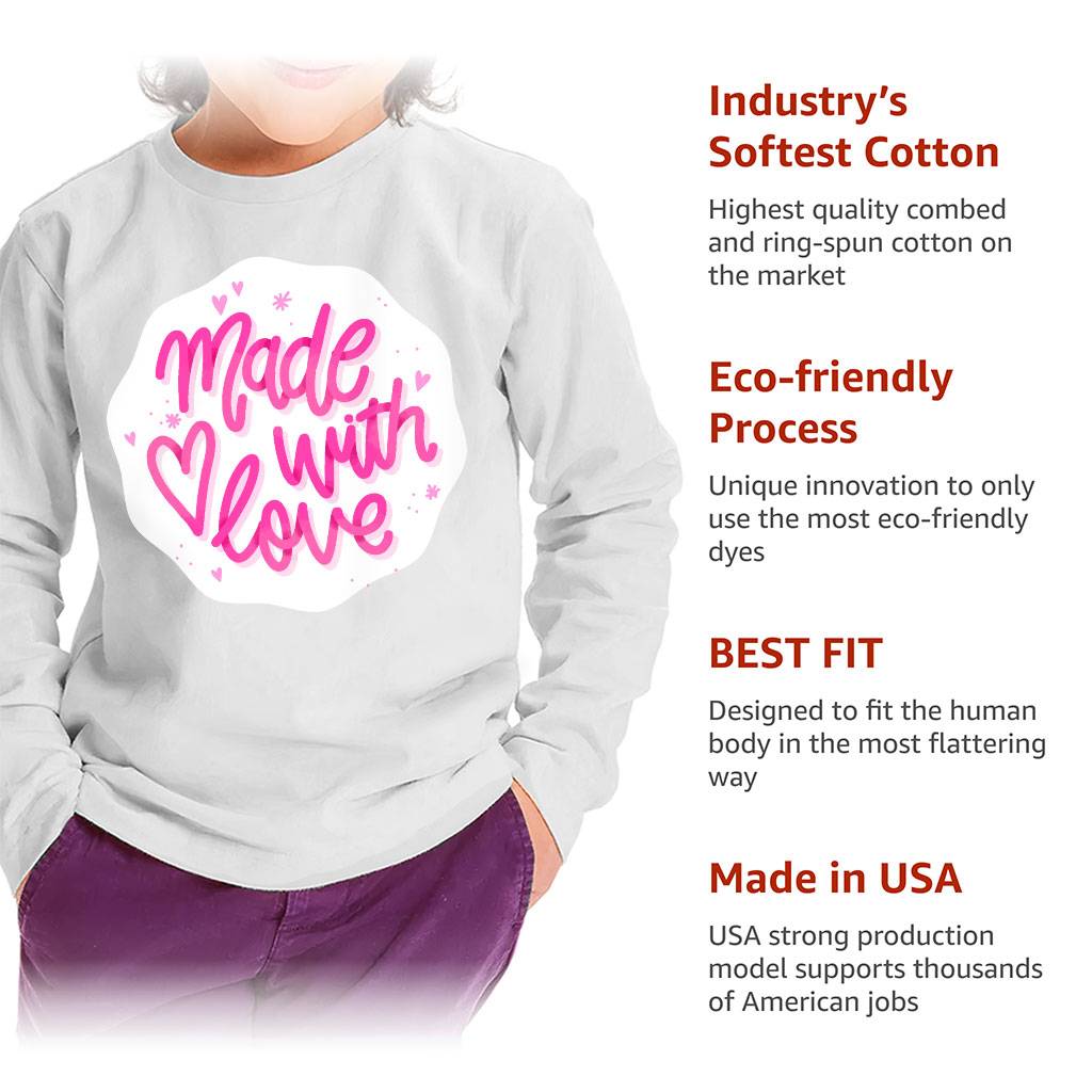 Made With Love Toddler Long Sleeve T-Shirt - Kawaii Kids' T-Shirt - Best Design Long Sleeve Tee Toddler Clothing Color : Athletic Heather|Black|Pink|White 