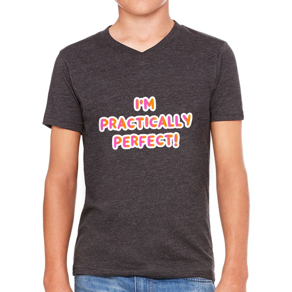 Practically Perfect Kids’ V-Neck T-Shirt – Funny T-Shirt – Cool Print V-Neck Tee Kids’ Clothing Practically Perfect Kids' V-Neck T-Shirt - Funny T-Shirt - Cool Print V-Neck Tee Kids' Clothing Color : Black|Dark Gray Heather|Navy|White