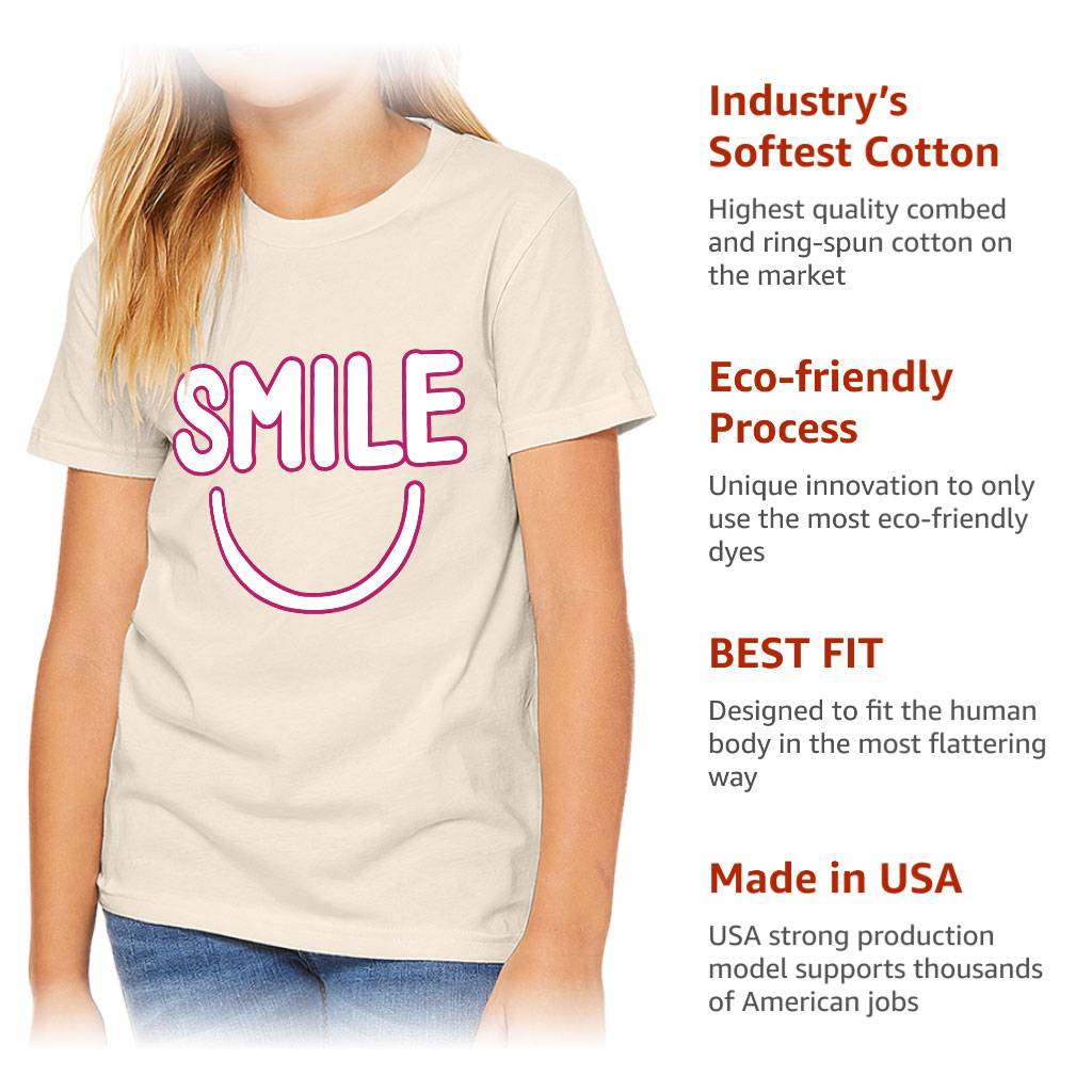 Smile Kids’ T-Shirt – Positive T-Shirt – Cute Design Tee Shirt for Kids Kids’ Clothing Smile Kids' T-Shirt - Positive T-Shirt - Cute Design Tee Shirt for Kids Kids' Clothing Color : Black|Natural|Pink|White