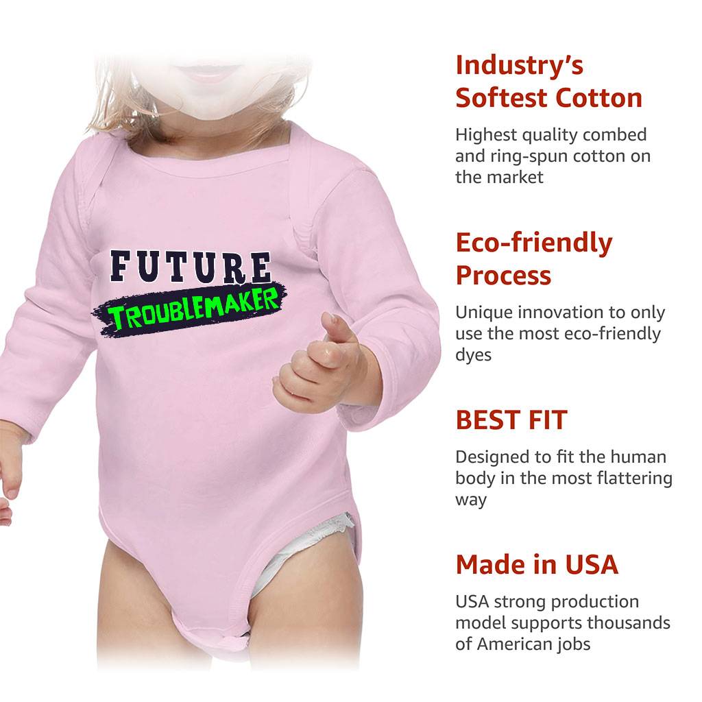 Trouble Maker Baby Long Sleeve Onesie – Funny Print Baby Long Sleeve Bodysuit – Trendy Baby One-Piece Baby Clothing Trouble Maker Baby Long Sleeve Onesie - Funny Print Baby Long Sleeve Bodysuit - Trendy Baby One-Piece Baby Clothing Color : Mauve|Natural|Pink|White