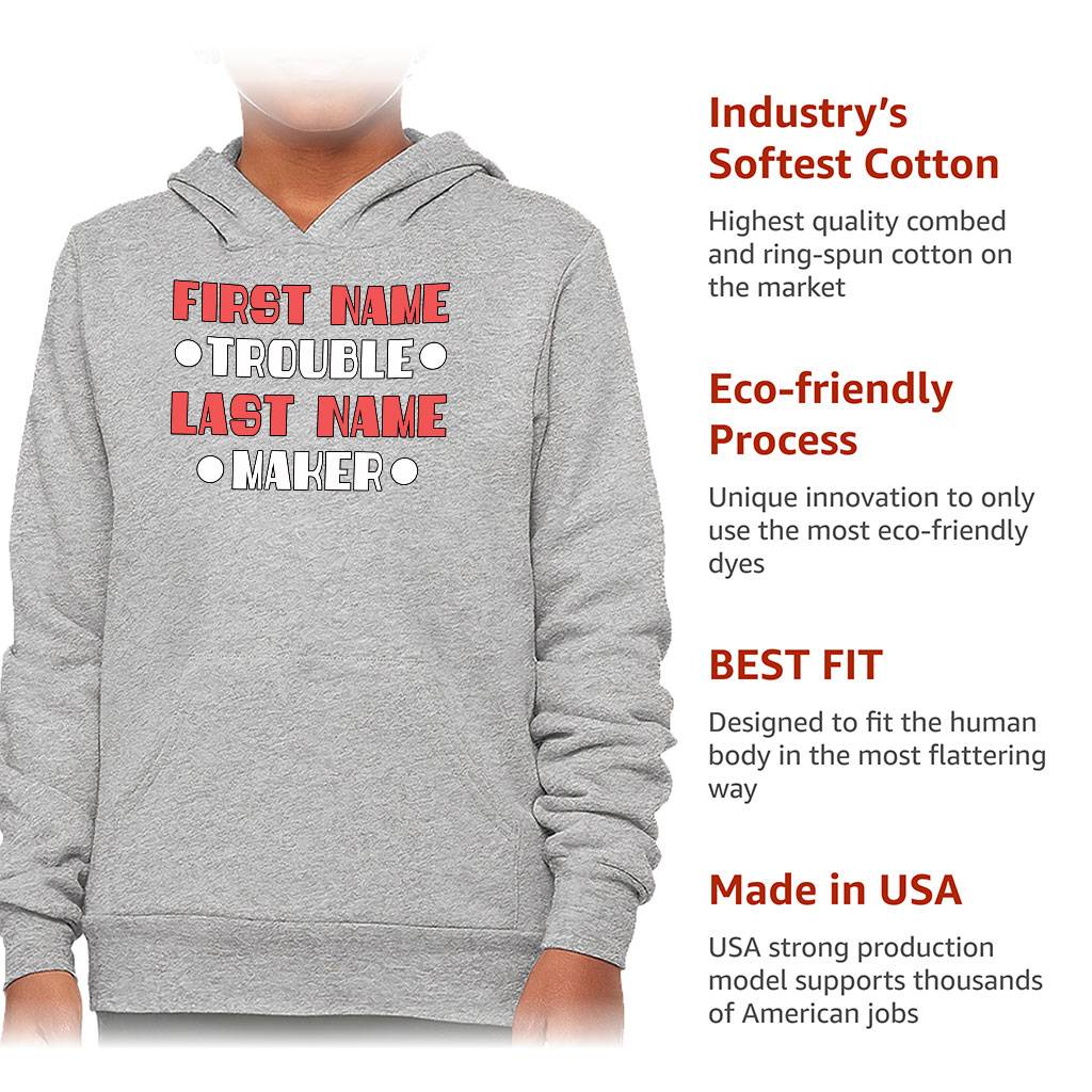 Trouble Maker Kids’ Sponge Fleece Hoodie – Funny Kids’ Hoodie – Cool Hoodie for Kids Kids’ Clothing Trouble Maker Kids' Sponge Fleece Hoodie - Funny Kids' Hoodie - Cool Hoodie for Kids Kids' Clothing Color : Athletic Heather|Black|Military Green|Navy