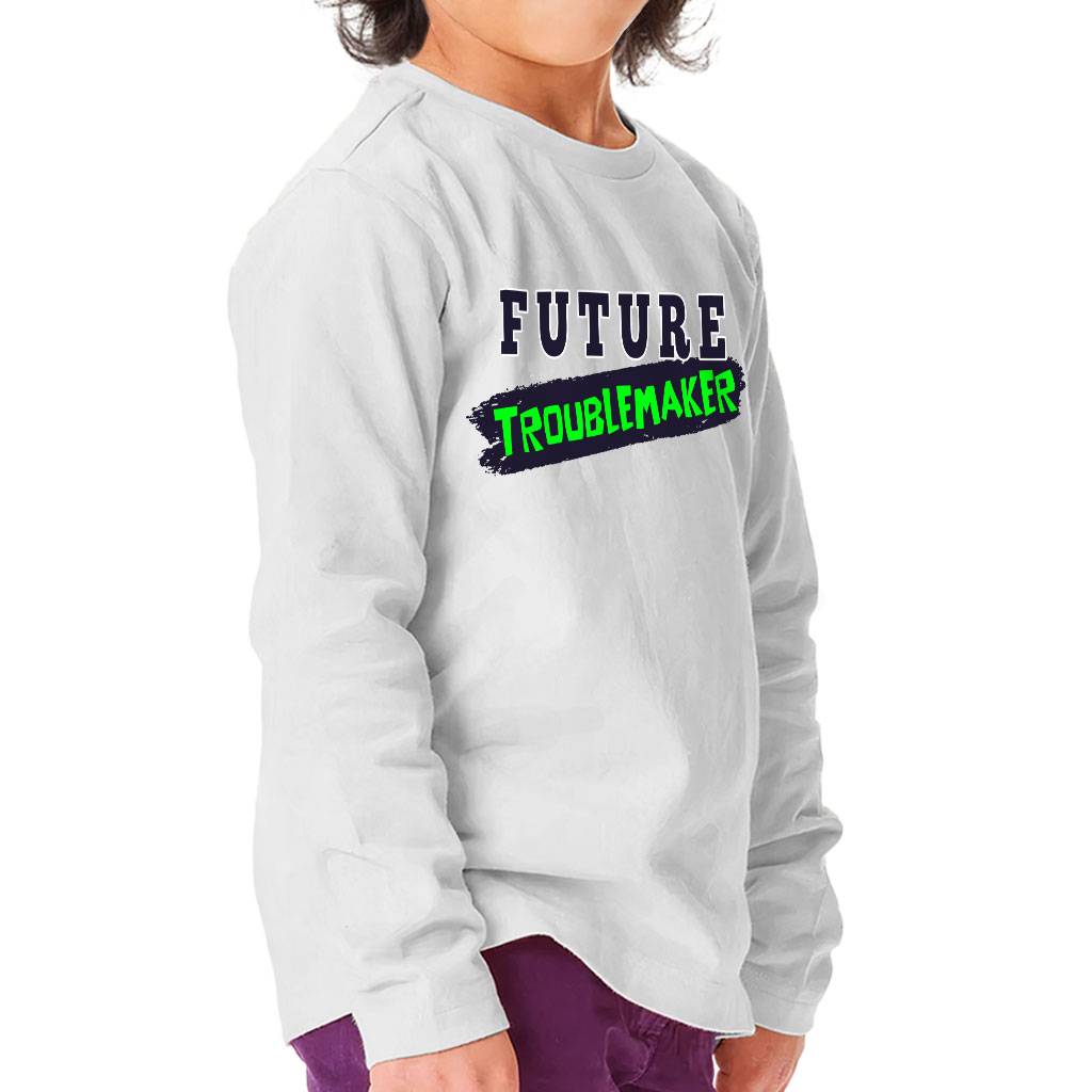 Trouble Maker Toddler Long Sleeve T-Shirt - Funny Print Kids' T-Shirt - Trendy Long Sleeve Tee Toddler Clothing Color : Athletic Heather|Black|Pink|White 