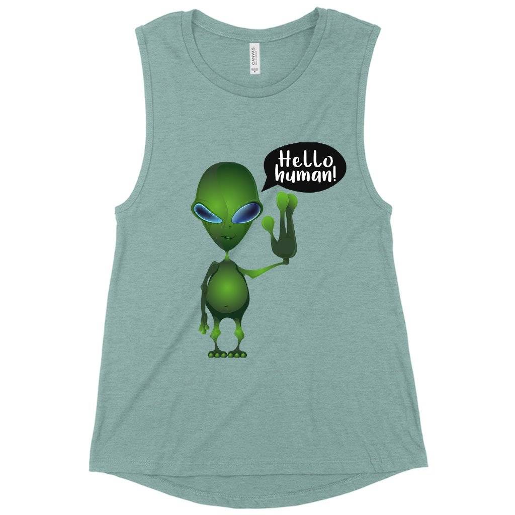 Women’s Muscle Hello Human Tank – Alien Tank Women Women’s Tops & Tees Women's Muscle Hello Human Tank - Alien Tank Women Women's Tops & Tees Color : Maroon|Heather Dusty Blue|White