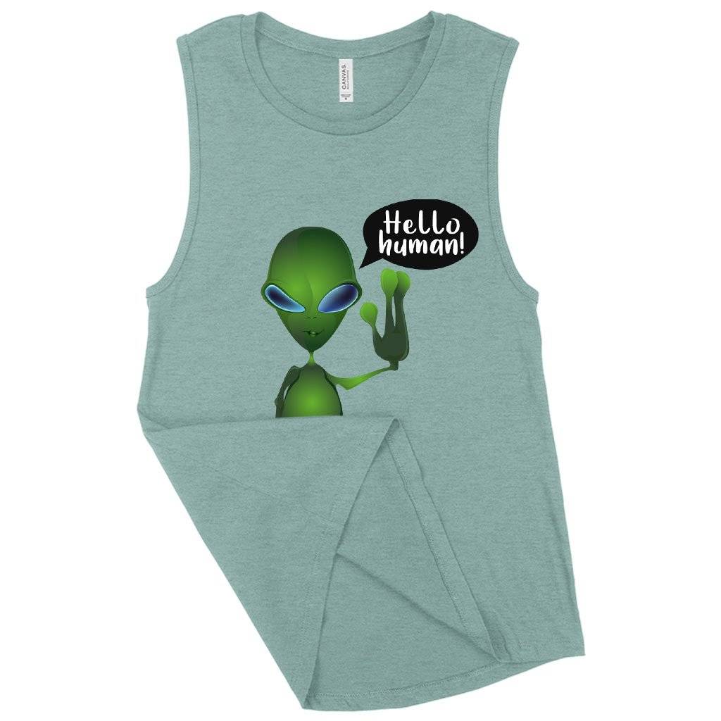 Women’s Muscle Hello Human Tank – Alien Tank Women Women’s Tops & Tees Women's Muscle Hello Human Tank - Alien Tank Women Women's Tops & Tees Color : Maroon|Heather Dusty Blue|White