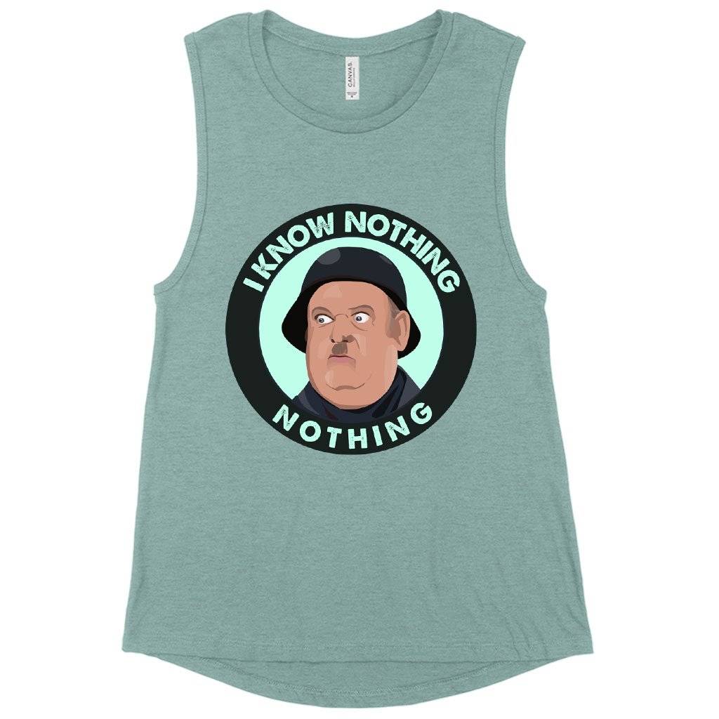 Women’s Muscle I Know Nothing Tank – Hogan’s Heroes Tanks Women Women’s Tops & Tees Women's Muscle I Know Nothing Tank - Hogan's Heroes Tanks Women Women's Tops & Tees Color : Heather Dusty Blue|White|Heather Mustard