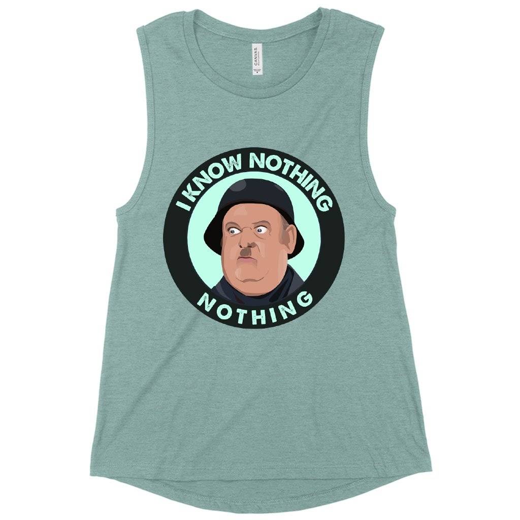 Women’s Muscle I Know Nothing Tank – Hogan’s Heroes Tanks Women Women’s Tops & Tees Women's Muscle I Know Nothing Tank - Hogan's Heroes Tanks Women Women's Tops & Tees Color : Heather Dusty Blue|White|Heather Mustard