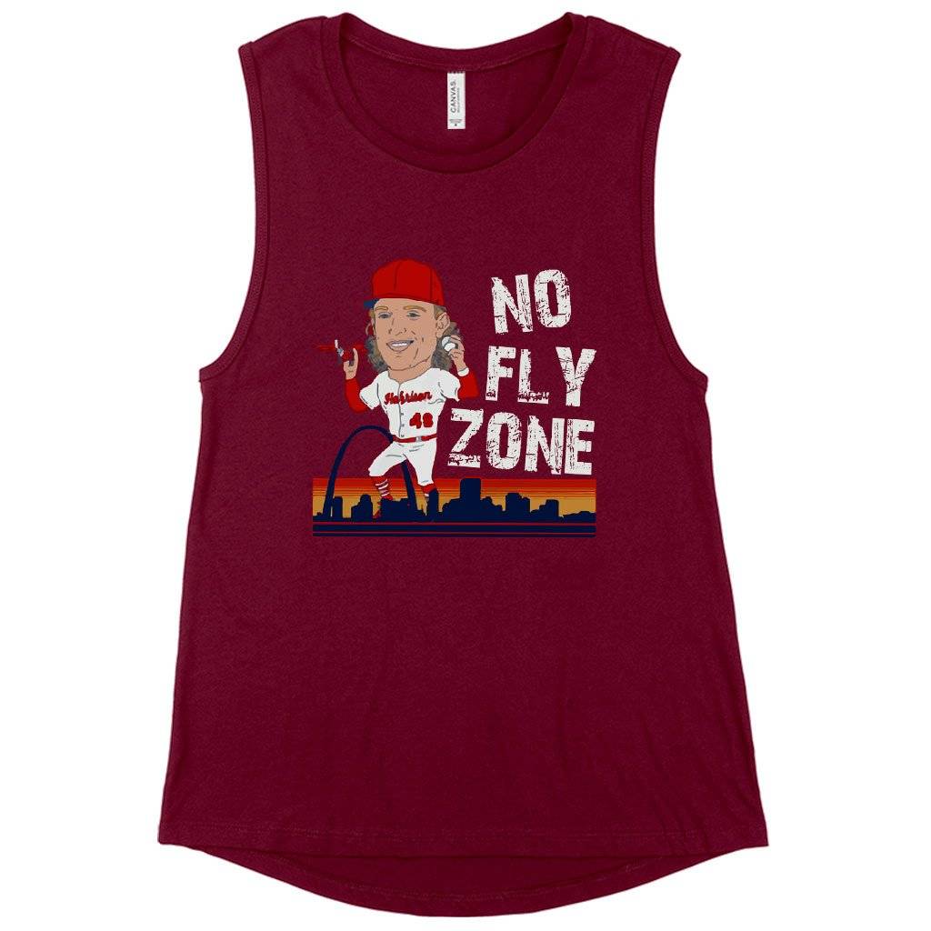 Women's Muscle No Fly Zone Tank - Harrison Bader Tank - Baseball Tank Women Women's Tops & Tees Color : Black|Maroon|White 
